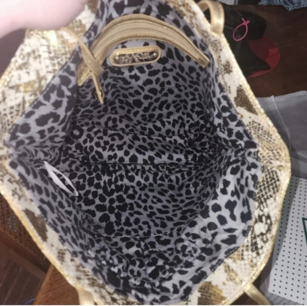 100%real Leather Vintage rare betsey johnson gold snakeskin tote